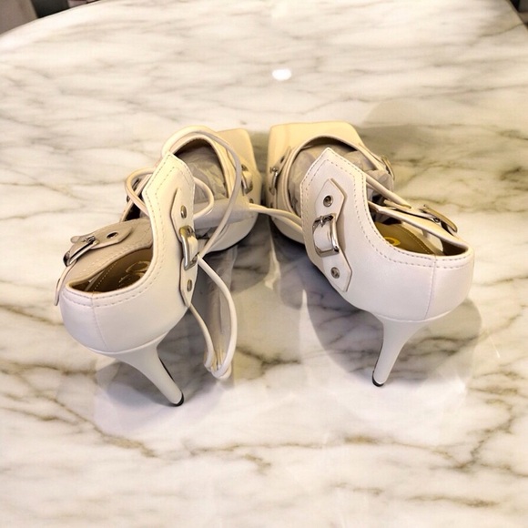 Free Gift With Purchase-White square toe silver buckle ankle strap heel - Picture 8 of 8